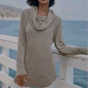 Barefoot Dreams Cozy Chic Ultra Lite Coastal Cowl Neck Tunic Size Large Beige